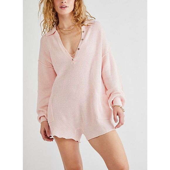Free People FP Movement Dogwood Pink Picnic Dolman Sleeve Sweater Romper Women's - Picture 1 of 15